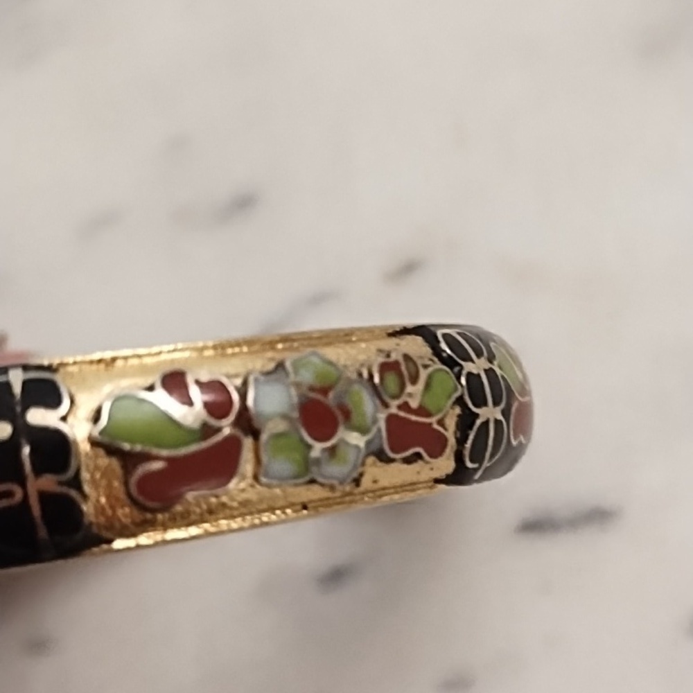 Vintage Cloisonne Hinged Bracelet with Enamel On Outside & Inside Collectible - Picture 3 of 10